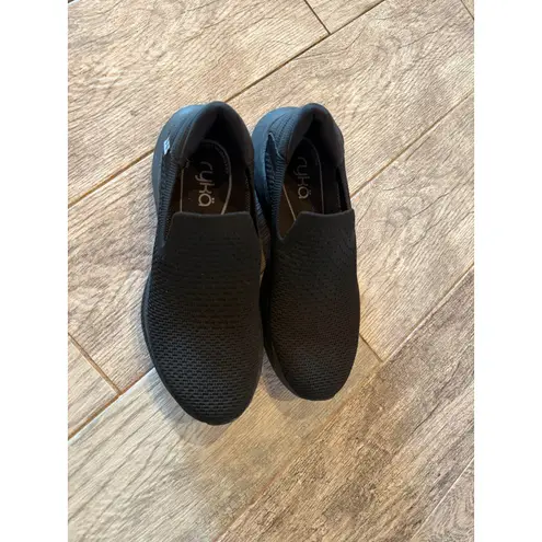 Ryka Black Active FOAM Fling Shoes Size 7.5W Wide Womens Slip Ons Stretch Knit