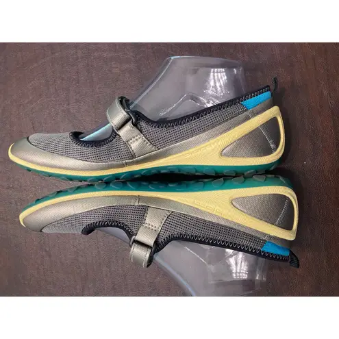 Ecco BIOM Natural Motion Mary Jane Shoes Gray Teal Mesh Size 39 US 8.5 Minimal