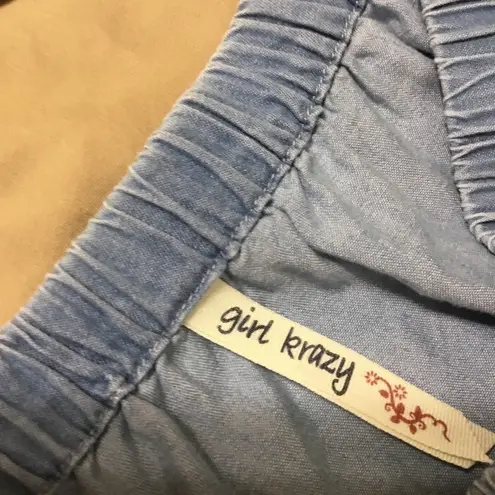 Girl Krazy Blue Off Shoulder Cotton Blend Chambray 3/4 Sleeve Top Small