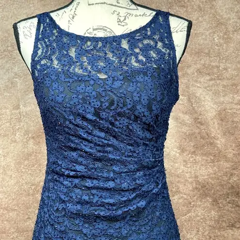 Aidan Mattox Beaded Lace Cocktail Dress Dark Navy Blue 2