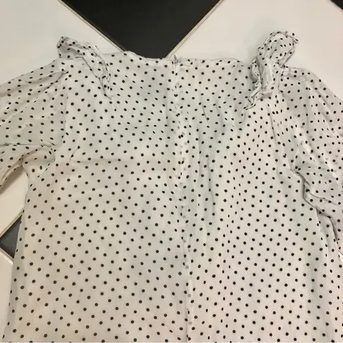 Ganni Tiny Polka Dot Mini Ruffle Victorian Dress Long Sleeve Ruffles White Black