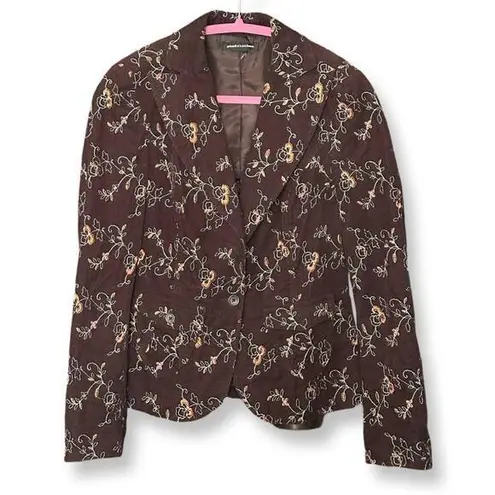 Good Clothes Brown Corduroy Floral Embroidered Blazer
