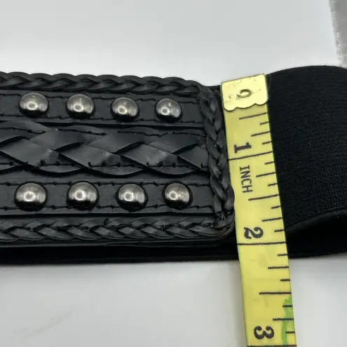 Express Black Stretch Waist Belt Woven Studded Faux Leather Elastic S/M Snap
