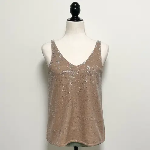 Michael Stars Silver Tan Sequin Sleeveless V Neck