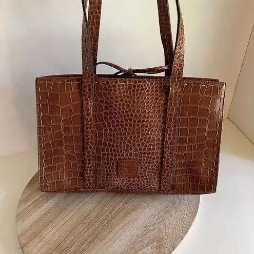 Liz Claiborne Vintage 90s  Brown Snake Leather Bow Detail Shoulder Bag