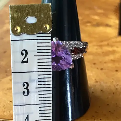 Moroccan Amethyst Red Garnet Sterling Silver Ring Purple Size 8