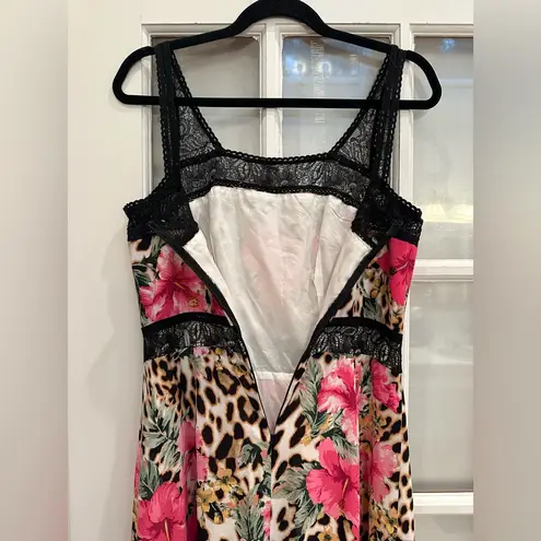 Boston Proper Vintage Y2K Floral Hibiscus Leopard Print Lace Maxi Dress Size 6