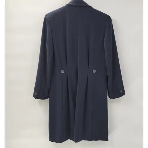 FIRST Dress Coat Womens 16 Navy Double Breasted Vented Trench Career Evening Blue Size 14