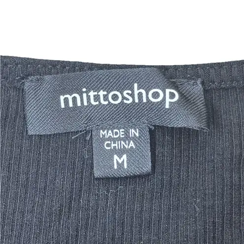 Mittoshop Classic Black V-Neck Ribbed Long Sleeve Soft Crop Top Size Medium