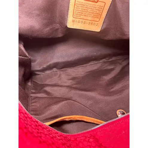 Coach Vintage  3602 Red Signature Jacquard Tote‎ Bag Leather Trim Y2K Large