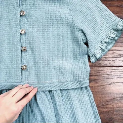 Piper & Scoot • peasant dress aqua seafoam blue waffle cotton babydoll ruffle