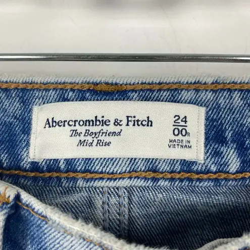 Abercrombie & Fitch A&F  The Boyfriend Mid Rise Acid Wash Distressed Jean 00 24