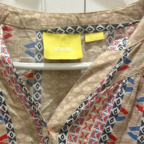 Maeve  Anthropologie Sunset District Aztec Beige and Blue Geometric Blouse Small