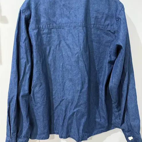 VTG 90s Tantrums Christmas Snowmen Embroidered Denim Flannel Button Down XL T Blue