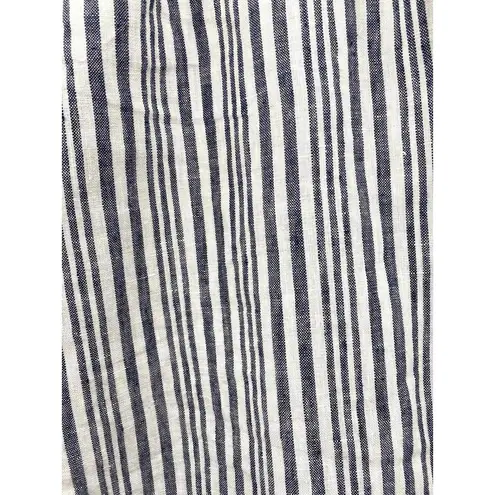 Carole Little 100% Linen Pants Womens 12 Navy White Striped Wide Leg Boho Zip
