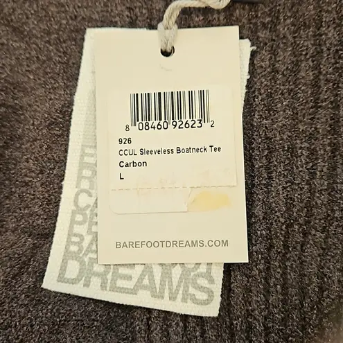 Barefoot Dreams 💕💕 CozyChic Ultra Lite Sleeveless Boatneck Tee Carbon Large NWT