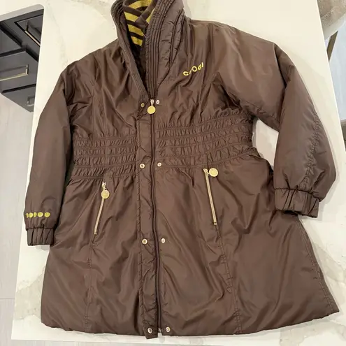 COOGI Vintage Long Puffer Coat Cinch Waist Women’s 2X Brown/Gold Large Back Logo