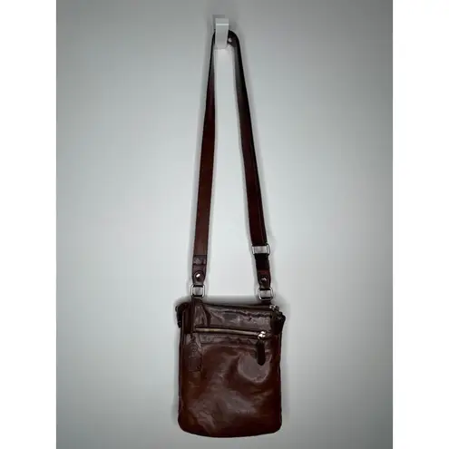 Y2K Lip Pell Italy Brown Genuine Leather Crossbody Bag Messenger Style