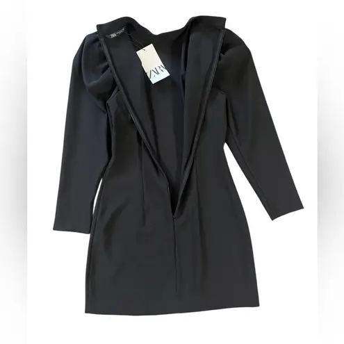ZARA NWT  Black Puff Sleeve Mini Dress Black Long Sleeve Mock Neck Womens Medium