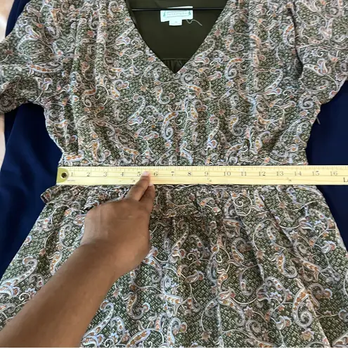 Love Riche Love Riche Chiffon Olive Paisley Ruffle Long Sleeve Peasant Tiered Maxi Dress M