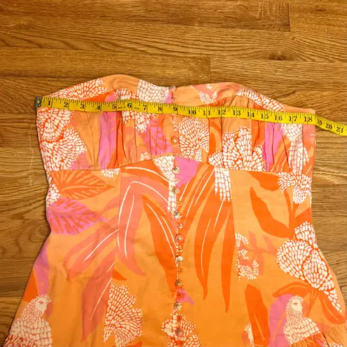 Farm Rio Women’s Large Linen Blend Orange Strapless Drop Waist Maxi Dress Floral