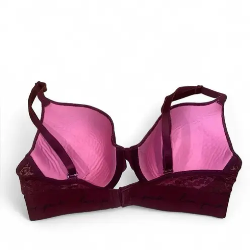 PINK - Victoria's Secret Burgundy Victoria's Secret PINK lace leopard print lace t shirt bra