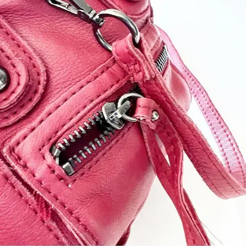 Linea Pelle Dark Red Leather Duffle Crossbody Bag