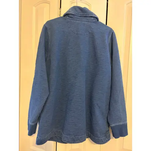 LL Bean Signature Womens Shawl Collar Cardigan Sweater Jacket Slim Fit Blue L Size L