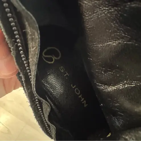 St. John Black Suede Fringe Trim Knee High Heeled Boots Size 7.5B