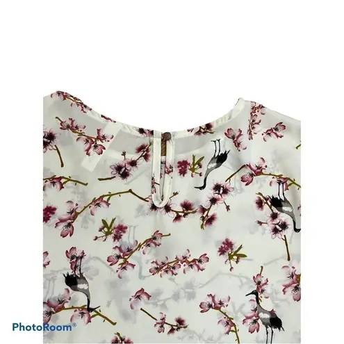 Westmoon White Cherry Blossom Bird Print Chiffon Blouse Size M Size M