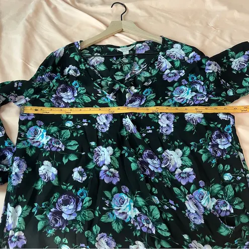 Belle Sky Belle Sky Chiffon Floral Print Strappy V-Neck Long Sleeve Faux Wrap Blouse L