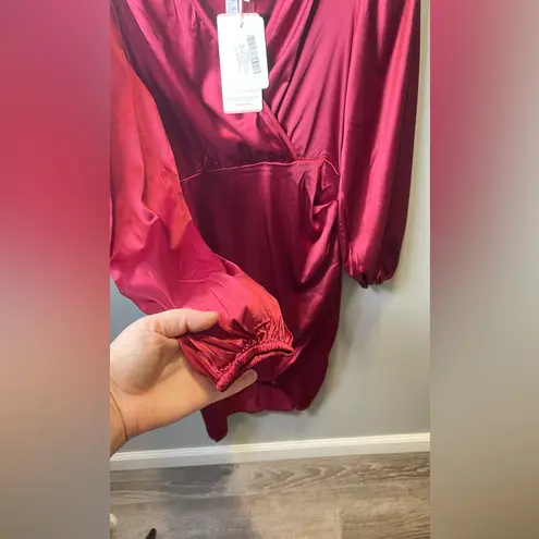 JJ's House JJ’s House NEW Pleated V-Neck Long Sleeve Sheath/Column Satin Midi Dress Size S