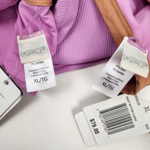 l*space L* Bikini Set Lala Top Vacay Bottom in Pink/Purple Size XL NWT