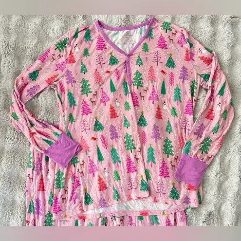 Little sleepies pink merry & bright Christmas holiday bamboo pajama set size XL