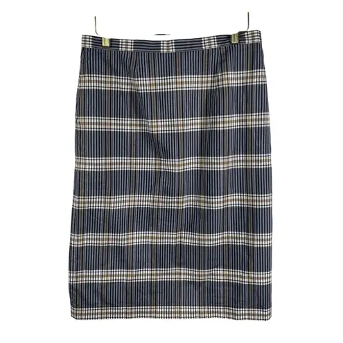 Pendleton Women's Plaid Cotton Skirt 8 Blue Tan White Knee Length Classic Style