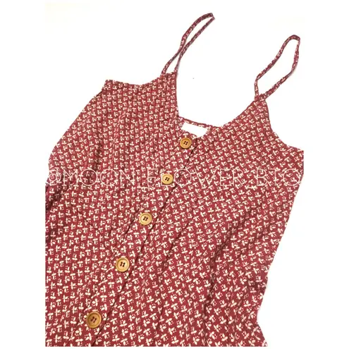 Skylar + Madison  Rust Floral Button Front Romper with Ruffle Hem – Size Small