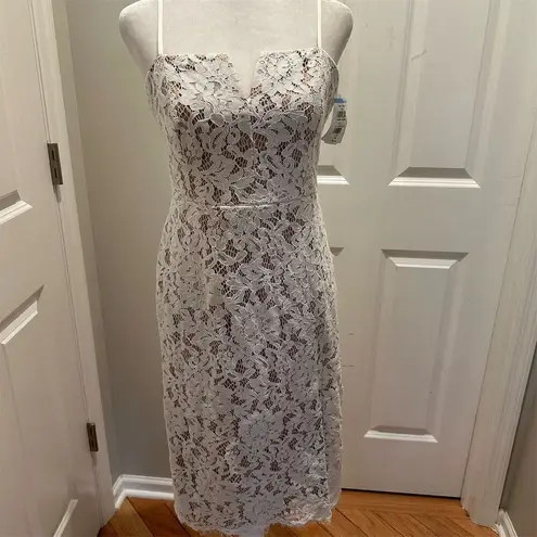 Lulus White Crochet Lace Bodycon Midi Dress M Adjustable Straps Front Slit Size M