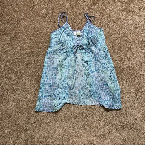 Vtg Gilligan O’Malley Cami Top Animal Snake Print Flutter Front Fairy Y2K Sz L Blue Size L