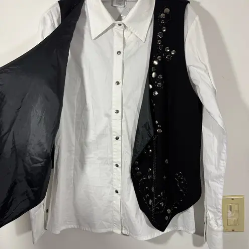 Alberto Makali NWT Vintage Studded Chain Vested Blouse Button Up Size Large