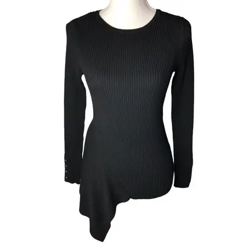 Catherine Malandrino Ribbed Knit Asymmetrical Long Sleeve Pullover Sweater