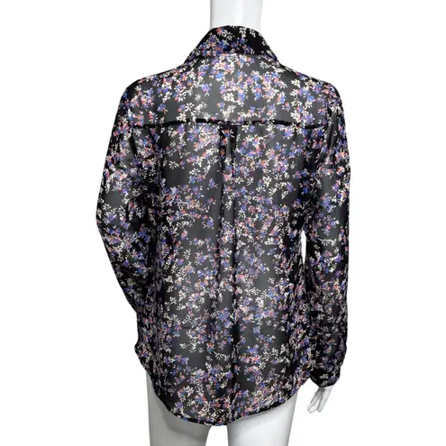 EXPRESS  Shirt Womens Small Black Blue Floral Portofino Office Casual‎ Versatile