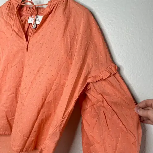 Cleobella Organic Cotton Orange Textured Long Sleeve Tie Neck Tunic Blouse XS