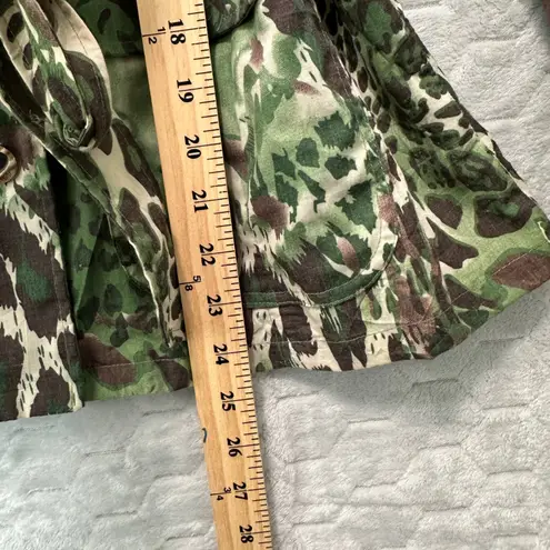 Script Green Animal Print Utility Jacket Sz 14 Womens Belted Safari Style Indie