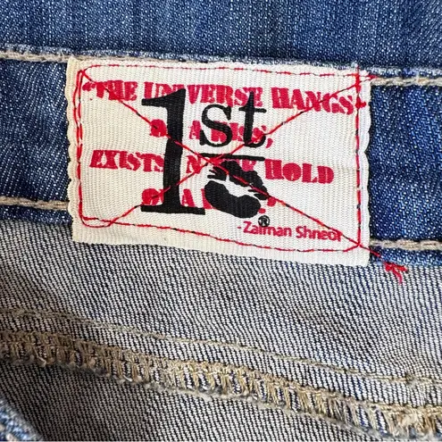 1st Kiss Root Bootcut Embellished Jeans Distressed Thrashed Low Rise Medium Wash