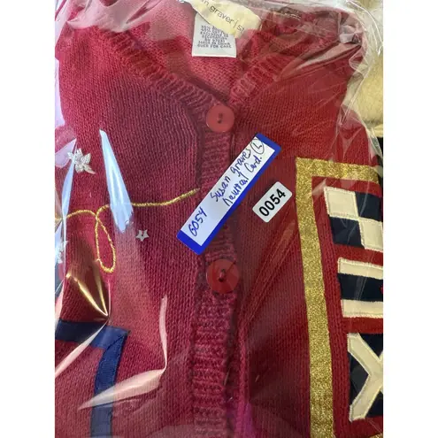 Susan Graver Novelty 4th of July Red White & Blue Nautical Short Sleeve Knit Cardigan Beach L