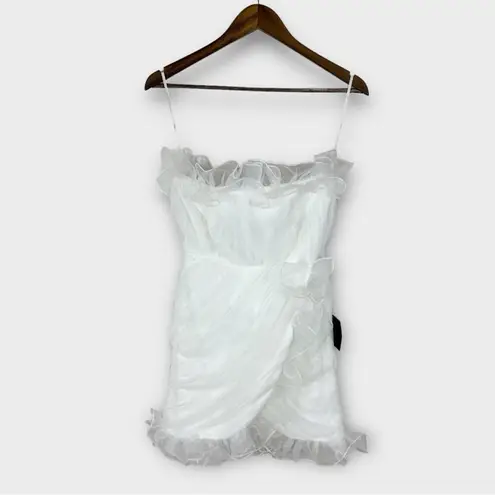 Lulus  Flirtatious Occasion White Tulle Ruffled Strapless Mini Dress Small New