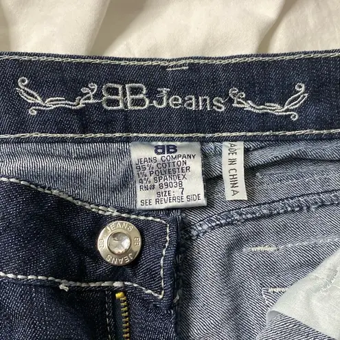 BB Jeans Embellished Dark Wash Denim Rhinestone Pocket Straight Leg Jeans Size 7 Silver