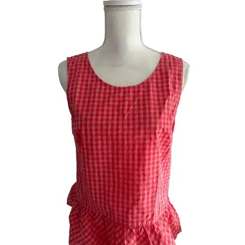 J CREW Gingham Peplum Tie Back Tank Top Size Small Pink