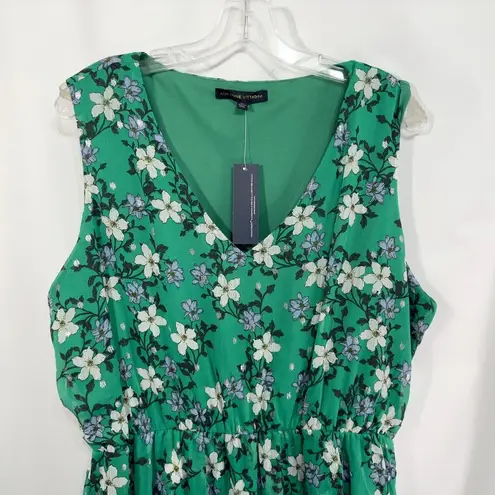 Adrienne Vittadini Adrienne Vittadini XL Dress Green Floral Metallic Belted Crepe Sleeveless 1227