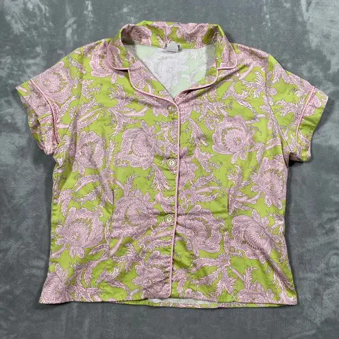 BedHead Pajama Set XL Green Pink Floral Shorts Cotton Sleepwear Loungewear